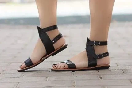Women Casual Round Open Toe Double Buckle Design Flat Sandals - Image 8